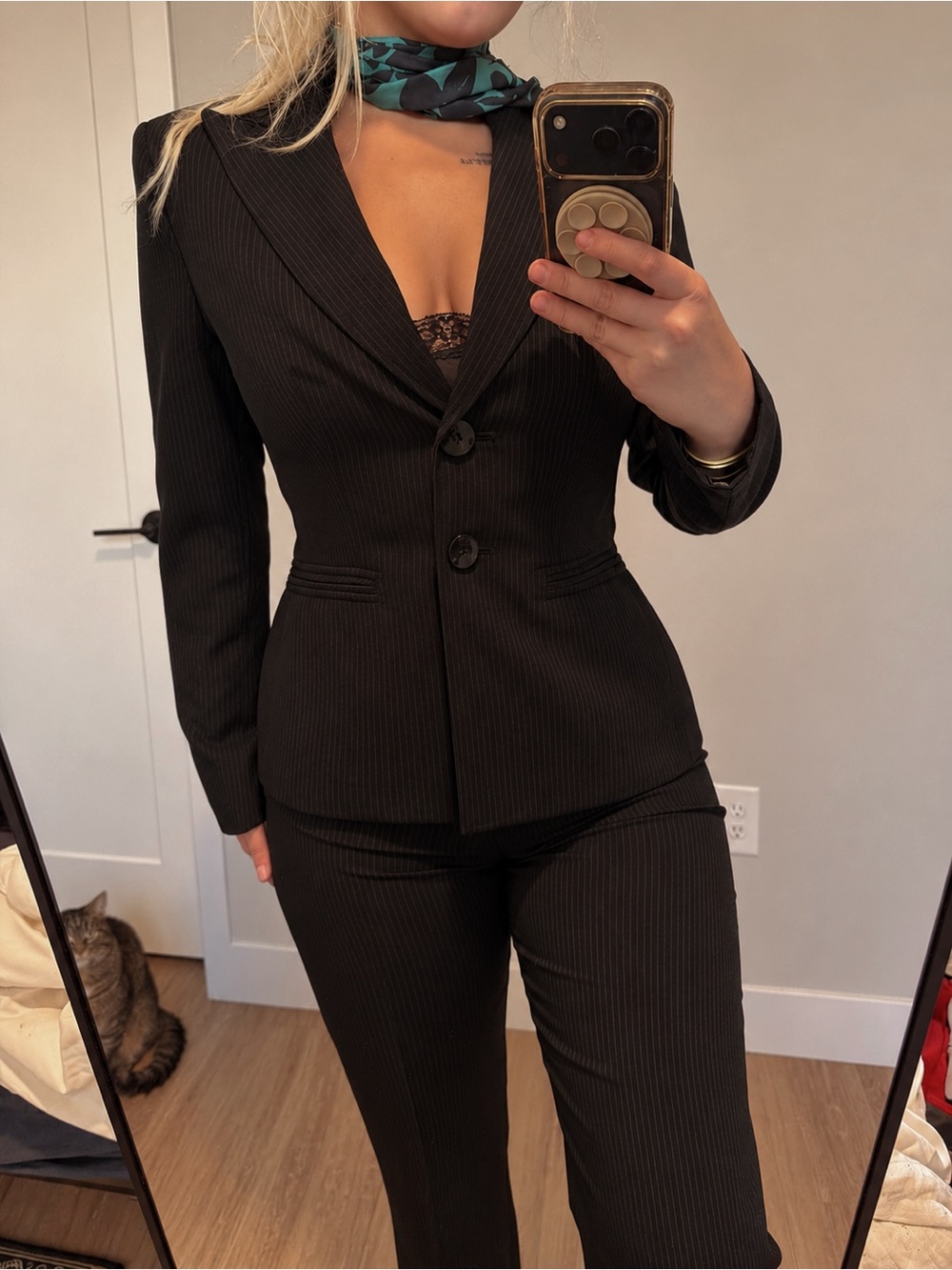 Vintage Evan Picone Black Pinstripe Tailored Blazer & Pants